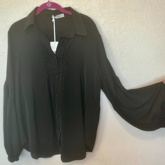 Grace Karin XL black blouse - Renaissance long sleeves - button up top - Picture 1 of 5